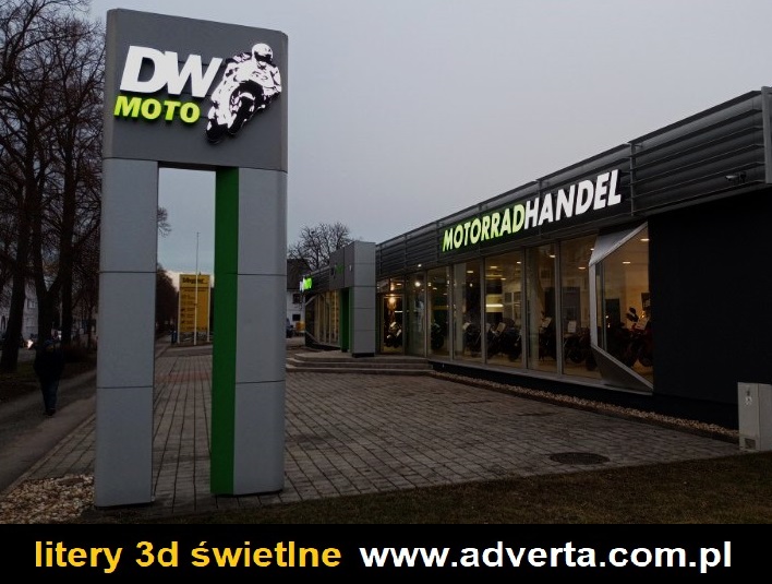 Litery 3d poznań, przestrzenne, podświetlane, salon motorowy.
