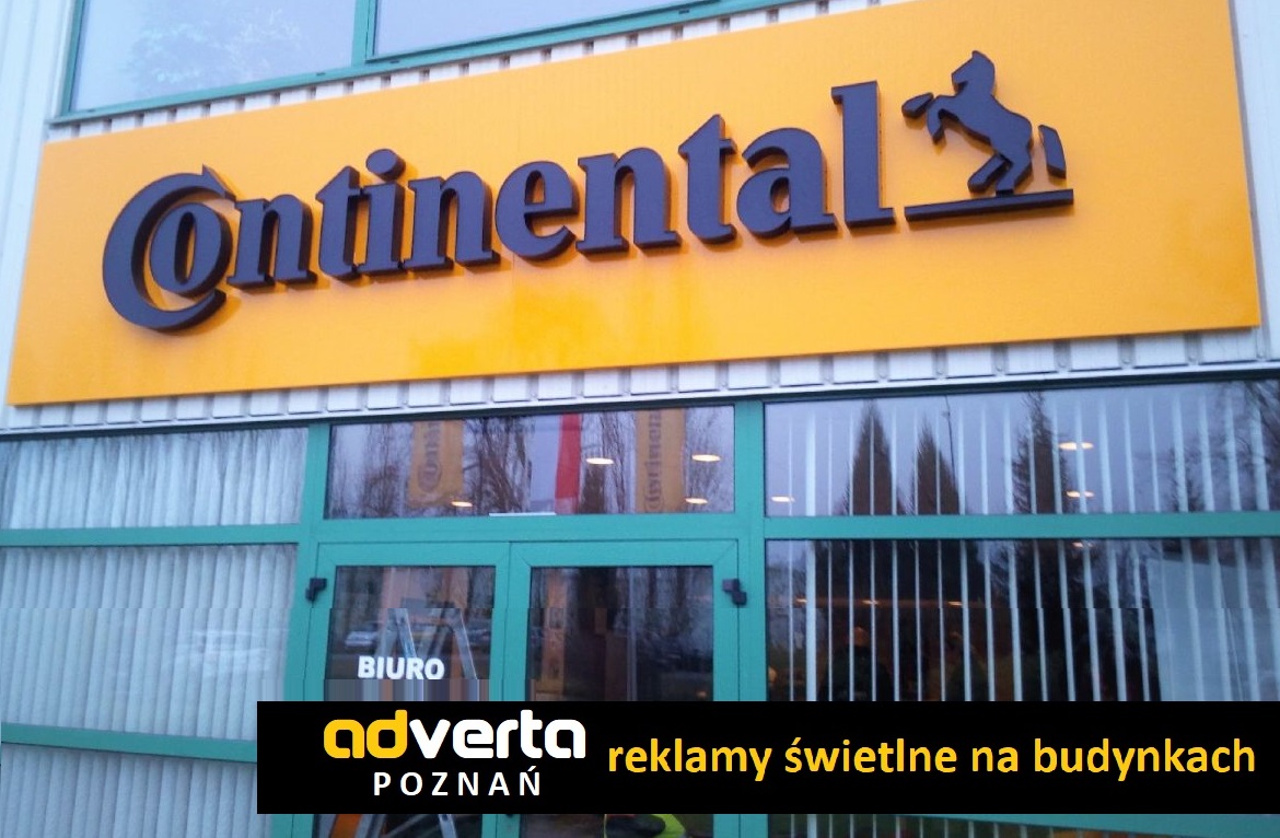 Żółty szyd świetlny z literami 3d na panelu - dla oddziału przemysłowego Continental.
