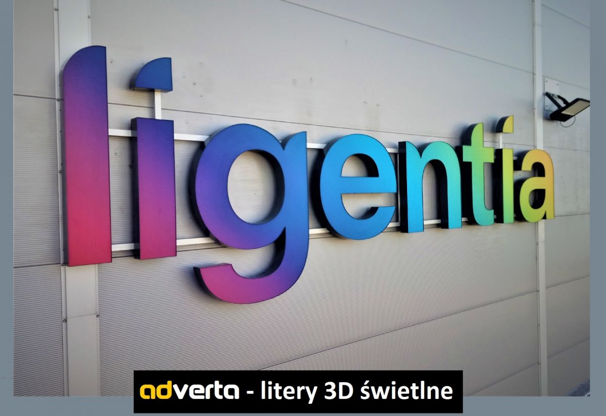 Ligentia - litery 3d świetlne na hali magazynowej w Poznaniu.