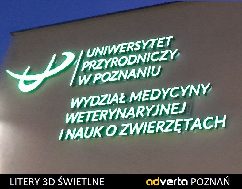 Uniwersytet przyrodniczy w Poznaniu - litery przestrzenne świetlne.