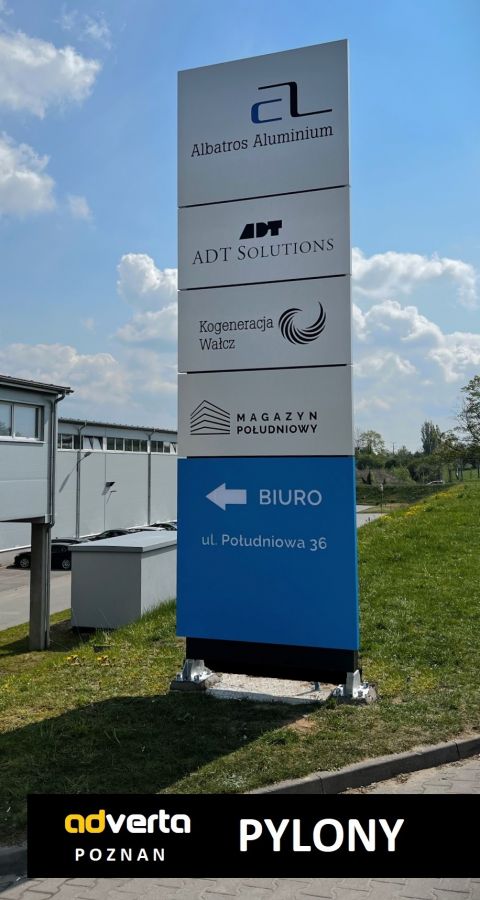 Pylon reklamowy dla firmy Albatros Aluminium z Wałcza.