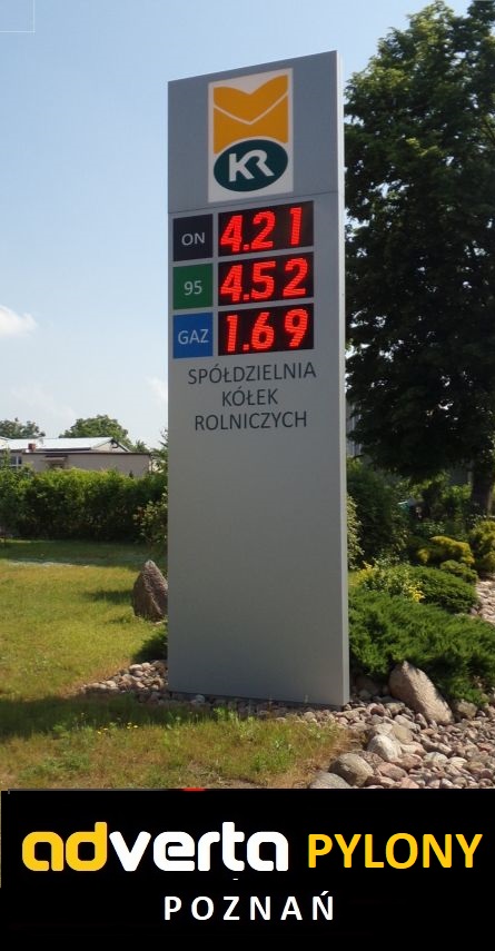 Pylon reklamowy z wyświetlaczem cen paliw - dla stacji paliw.