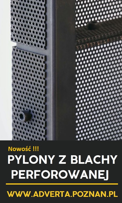 Pylony reklamowe z blachy perforowanej, nietypowy pylon.