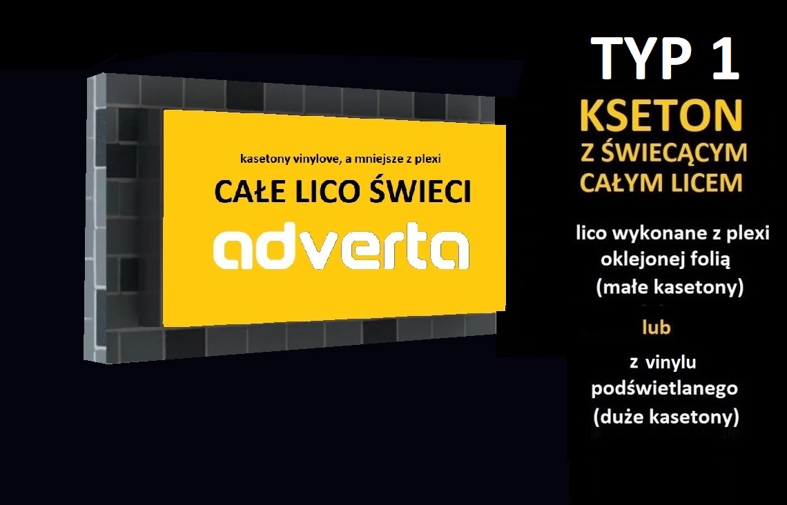 TYP 1- kaseton z świecącym całym licem.