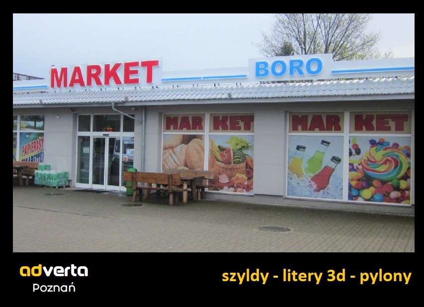 Szyld reklamowy dużego sklepu na granicy Niemiec i Polski - boro market.